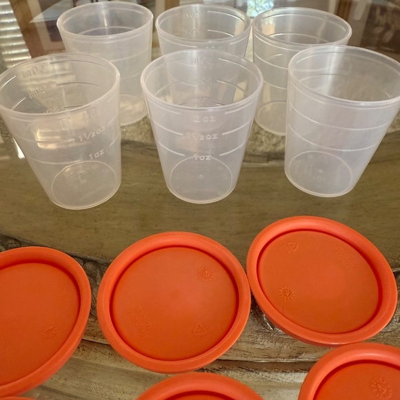 Tupperware Tupper Mini Midgets Container 2oz Set of 6 Clear w/Orange Lid New - Picture 2 of 3